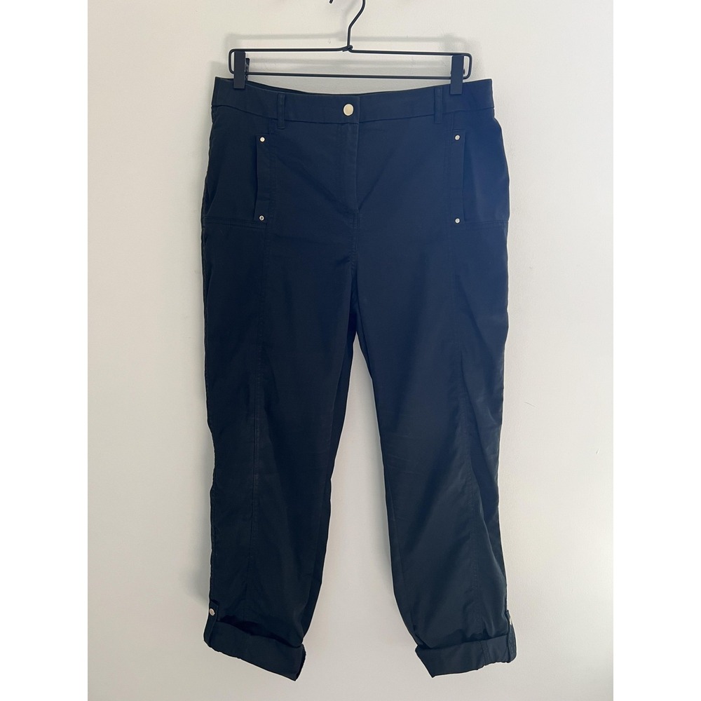 Chicos Ankle Pants Womens 1.5 Black Cuffed Roll Tab Twill Stretch Travel Casual